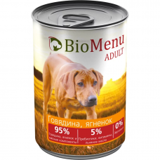 Консервы для взрослых собак BIOMENU ADULT беззерновые с Говядиной и Ягнёнком 410г