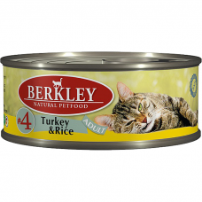 Консервы для взрослых кошек BERKLEY ADULT №4 низкозерновые с индейкой и рисом 100г