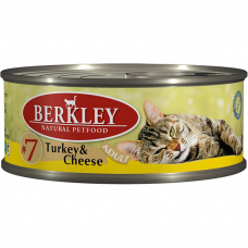 Консервы для взрослых кошек BERKLEY ADULT №7 беззерновые с индейкой и сыром 100г