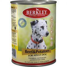 Консервы для взрослых собак BERKLEY ADULT беззерновые с говядиной и картофелем 400г