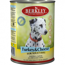 Консервы для взрослых собак BERKLEY ADULT беззерновые с индейкой и сыром 400г