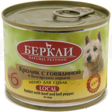 Консервы для собак БЕРКЛИ №6 Кролик с говядиной и болгарским перцем для собак 200г