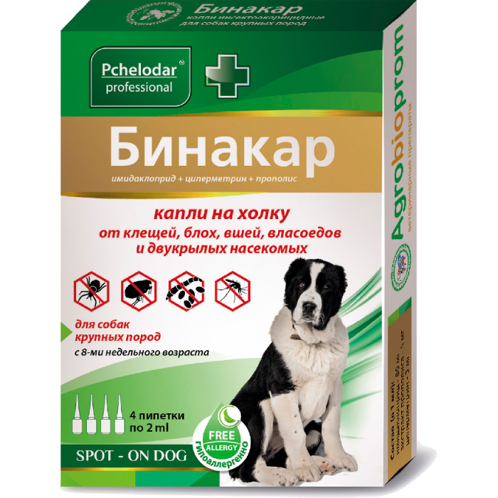 ПЧЕЛОДАР БИНАКАР капли для уничтожения эктопаразитов для собак крупных пород 1 пипетка