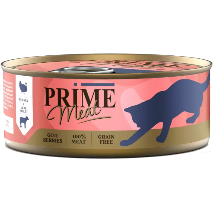 Консервы для кошек PRIME MEAT Индейка с Телятиной филе в желе 100г