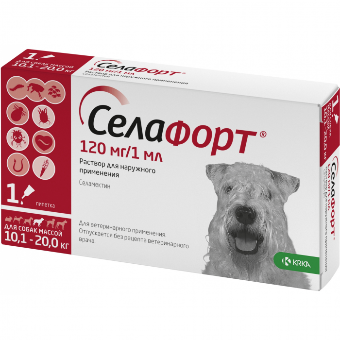 СЕЛАФОРТ капли от внешних и внутренних паразитов для собак от 10.1 до 20.0 кг 1 пипетка
